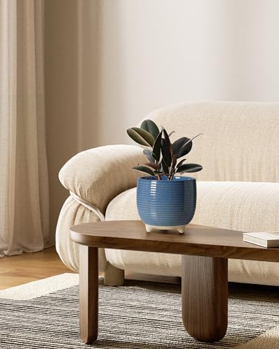 LE TAUCI Ceramic Plant Pots, 5.1 + 6.4 Inch, Set of 2, Reactive Glaze Blue - Image 2