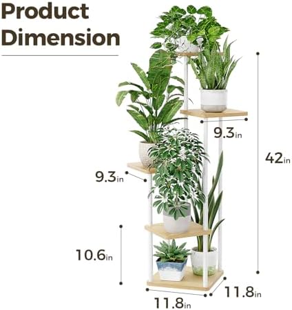 Bamworld White Plant Stand Indoor Corner Plant Shelf for Multiple Plants - Image 5