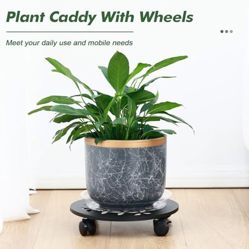 3 Packs 12" Large Metal Plant Caddy with Wheels Heavy-duty Plant Dolly Pot Mover Rollers Rolling Plant Stands Indoor Outdoor Wheeled Plant Holder Coaster Trolley, Black - Image 5