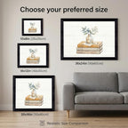 Framed Canvas Wall Art Watercolor Vintage Books and Jasmine Linen Tones with Peace Note Canvas Print Poster Black Frame Wall Decor for Office Study Cozy Library Art, Bookish Decor - Inch 12x16 - Image 3