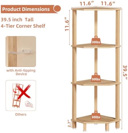 YUFAM 4-Tier Corner Shelf, Natural - Image 2