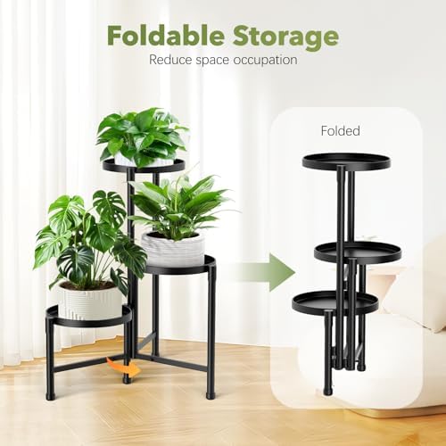 3 Tier Corner Plant Stand Indoor Outdoor, Metal, 10 Inch Wide Tray, Black - Image 5