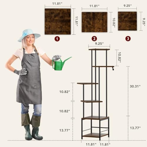 Homsorout Plant Stand Indoor with Grow Light - 6-Tier Metal Plant Shelf with Hanging Basket Hook, Corner Tall Flower Holder for Multiple Plants, Living Room Balcony Garden Patio, Rustic Brown - Image 2