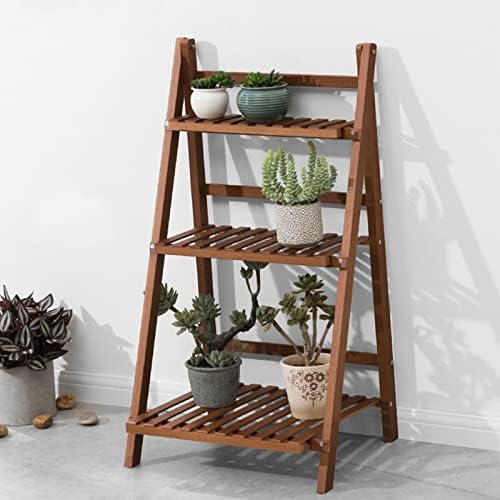 3-Tier Foldable Plant Stand,Bamboo Ladder Flower Pots Holder with Rear Bar,Plant Storage Display Shelf Rack for Indoor & Outdoor Garden Balcony Living Room (Color : A) by Antourlamm