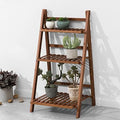 3-Tier Foldable Plant Stand,Bamboo Ladder Flower Pots Holder with Rear Bar,Plant Storage Display Shelf Rack for Indoor & Outdoor Garden Balcony Living Room (Color : A) by Antourlamm