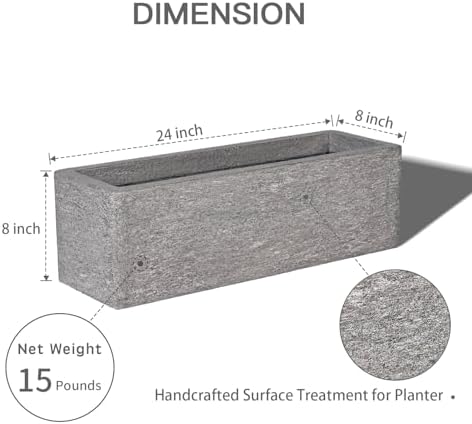 24" Rectangular Indoor Outdoor Planter, Light Gray, Windowsill Plant Box - Image 6