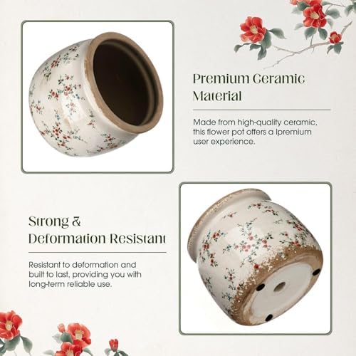 2 Pcs Vintage Planter Ceramic Plants Pot with Drainage Ice Crack Scroll Flower Vase Pot for Indoor Outdoor Plants Home Kitchen Decor Gifts(Rustic Rose,5.9") - Image 3