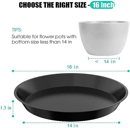6 Pack Plant Saucer 12 14 16 18 20 22 Inch Plastic Plant Tray, Sturdy and Durable Flower Pot Container Accessories Plant Pot Saucers for Indoor and Outdoor (16 Inch, Black) - Image 2