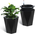GarveeLife 16 Inch Tall Planters Set of 2, Outdoor Planters Self Watering Plant Pots with Water Level Monitor, Multiple Drainage Holes, Flower Pots for Patio, Porch, Living Room, or Home Office, Black by GarveeLife