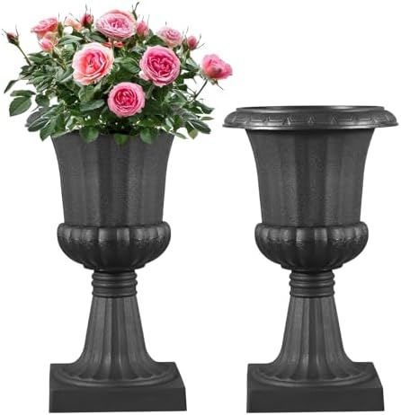 VEVOR Plastic Urn Planters, 9.8 x 16.5 Inch, 2 Pack Black Classic Flower Pots Front Porch Planters, Indoor & Outdoor Vase for Wedding, Party, Event, Home, Stage, Garden, Balcony, Patio Decoration by VEVOR