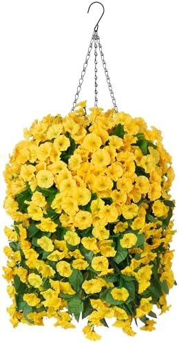 Ammyoo Artificial Faux Hanging Flowers Basket for Fall Outdoor Decor by Ammyoo