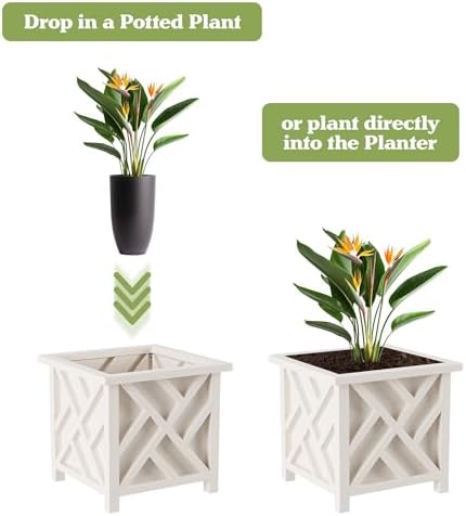 Pure Garden Outdoor Planter Box - 13” Tall White Plant Pot, 14.75" Square - Image 4