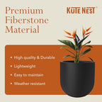 KUTE NEST 12" Premium Arco Fiberstone Patio Planter - Black - Image 5