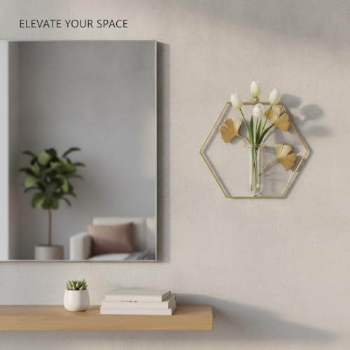 Gold Iron Wall-Mounted Vase, Geometric Metal Flower Holder for Home and Office Vertical Decor - Image 3