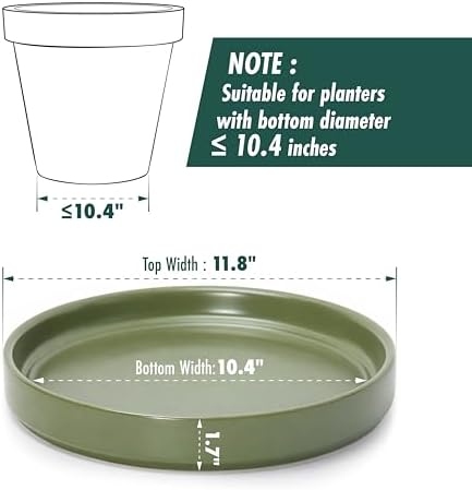 D'vine Dev Ceramic Plant Saucer/Drainage Tray, 10.4 in, Olive, 97-T-C-5 - Image 3