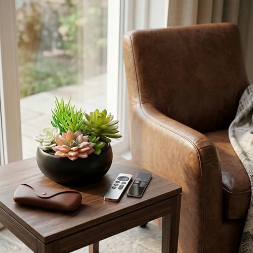 MyGift Mini Assorted Artificial Succulent Plants Black Ceramic Planter Bowl - Image 3