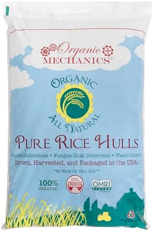 Organic Mechanics Pure Rice Hulls, 2 Cu Ft - Sustainable Alternative to Perlite - Enhances Drainage, Porosity and Air Space - Eco-Friendly by OrganicMechanics