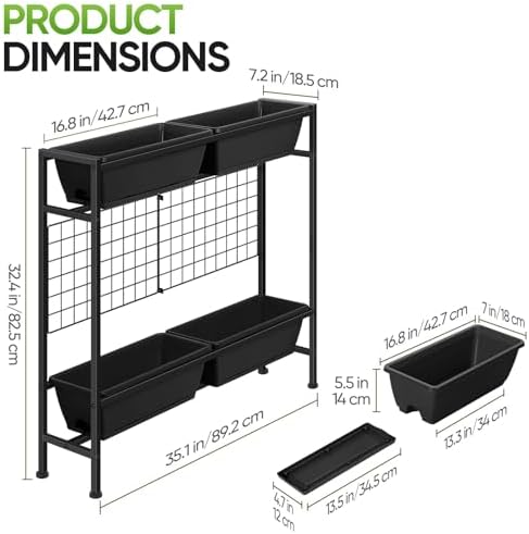 CADUKE Raised Garden Bed, Garden Raised Planter Box with Legs, 32" Elevated Vegetable Garden Beds with Drainage Holes & Trellis, Herb Garden Planter Outdoor for Vegetables, Balcony, Patio, Black - Image 2