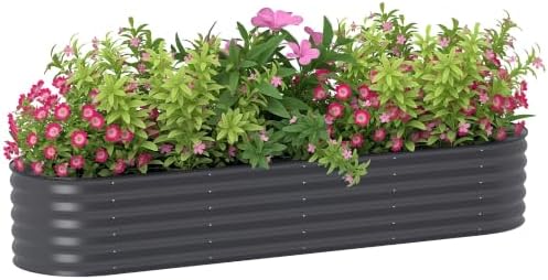 Outsunny 8' x 2' x 1.4' Galvanized Raised Garden Bed Kit, Dark Gray by Outsunny