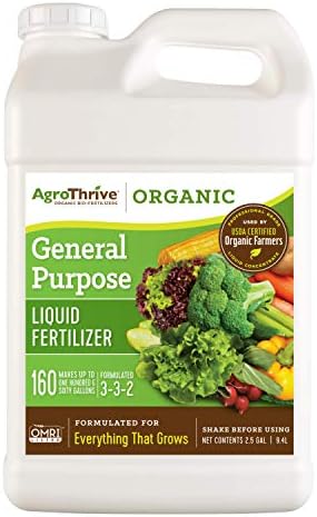 AgroThrive All Purpose Organic Liquid Fertilizer - 3-3-2 NPK (ATGP1320) (2.5 Gal) for Lawns, Vegetables, Greenhouses, Herbs and Everything Else that Grows by AgroThrive