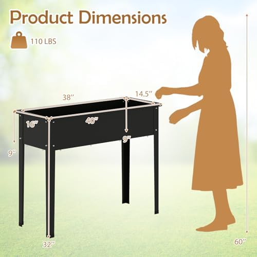 GIANTEX Metal Raised Garden Bed with Legs, Elevated Planter Box with Drainage Holes for Vegetable Fruit Flower Herb, Outdoor Standing Gardening Box for Balcony Backyard Patio Porch (40”x16”x32”) - Image 3