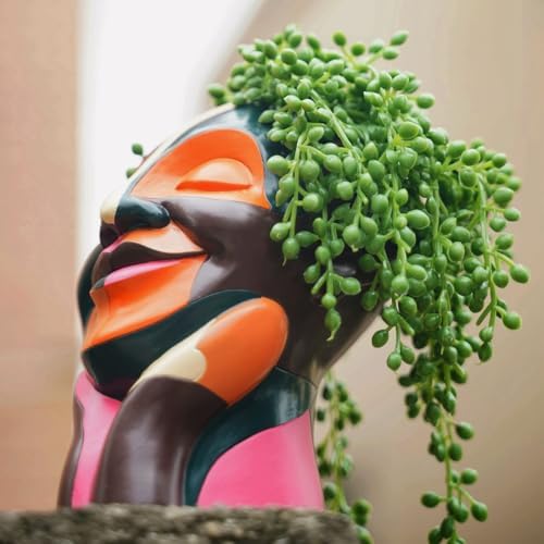 Abstract Face Plant Pots, Colorful Smiling Head Flower Pots for Home Decor, Unique Cute Planters Hand-Painted, Funny Eclectic Body Vases, Boho Modern Art for Desk Shelf Decoration (Chocolate&Orange) - Image 6