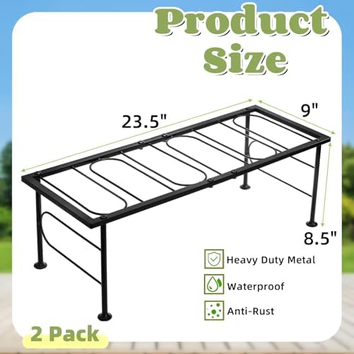 2 Pack Metal Plant Stand Indoor Outdoor, 1 Tier Heavy Duty Flower Pot Stands, Space-Saving Ladder Planter Holder, Decorative Flower Display Rack for Patio Living Room Garden Corner Balcony - Image 2