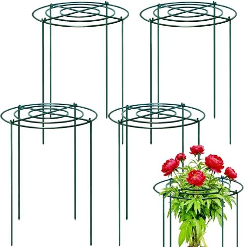4 Sets Peony Support Cage,24"Diax32"High Heavy Duty Metal Plant Support,Grow Through Hoops Grids with 4 Thickened 6mm Legs,Strong Support Brace for Heavy Blossoms,Flower Support Ring for Peonies,Rose by TCBWFY