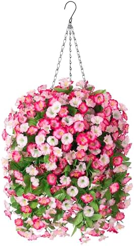 Artificial Flowers with Hanging Basket, Outdoor Faux Plants UV Resistant by INXUGAOArtificialFlowers