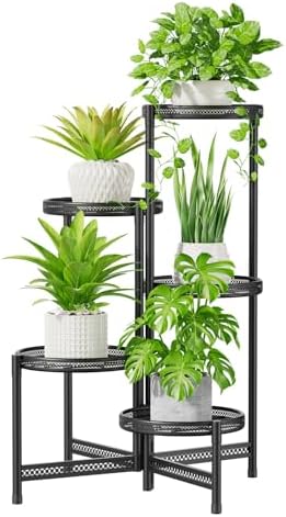 iDavosic.ly 5 Tier Large Plant Stand Indoor Outdoor, 10 In Tray, Iron Black by iDavosicly