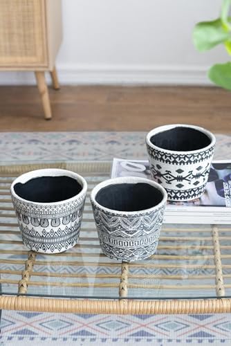 S/3 Terracotta Pots with Black and White Geometric Design - Same Size, Crackled Finish, Decorative Planters for Succulents, Indoor/Outdoor Plant Pots, Boho Vintage Home Décor - D5.5 x 4.5 by Unknown