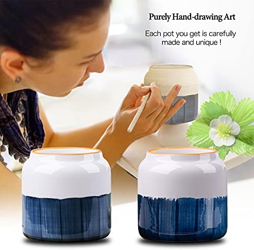 Succulent Pots, 3.5 Inch Small Succulent Planters with Drainage for Plants Live, Hand-Painted Ceramic Pot Flower Pots Bonsai Pots with Bamboo Tray, Unique Gifts for Women/Men, 4 Pack (Abstract) - Image 2