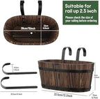 2-Pack Wooden Railing Planters, 13.2 inch Hanging Flower Pots with Detachable Hooks for Balcony, Fence, Deck, Garden, Country Home Decor -Carbonized - Image 3