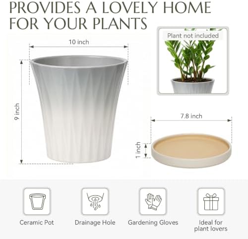 Ceramic Pots for Plants with Saucer(Grey, 10 Inch) - Image 5