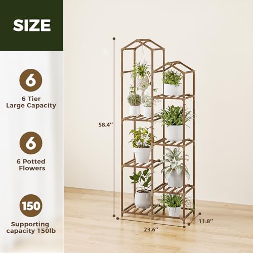 Bamworld Plant Stand Indoor Outdoor 6 Tier Tall Large Wood Plant Shelf - Image 3