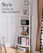 Vintage Corner Shelf, 5-Tier Corner Bookshelf, Antique French, White - Image 3