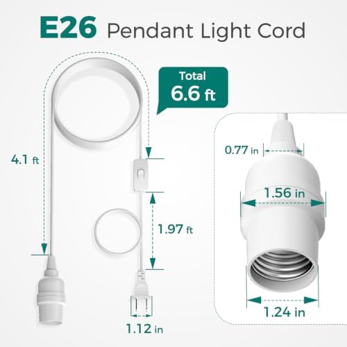 DiCUNO Pendant Light Cord, for Hanging Paper Lantern, 6.6 Ft, White, 4-Pack - Image 2