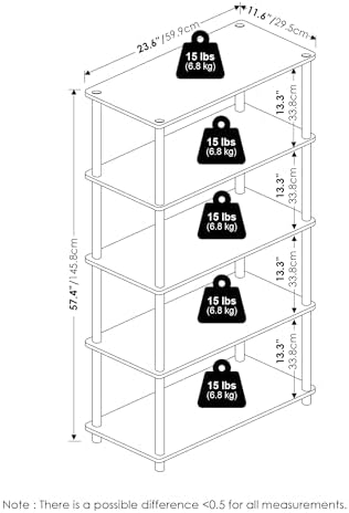 Furinno Turn-N-Tube Storage Shelves, 5-Tier Book Shelf, Corner Shelf, Toolless Open Shelves, for Organization and Storage, Living Room, Garage, Home Office, White - Image 3