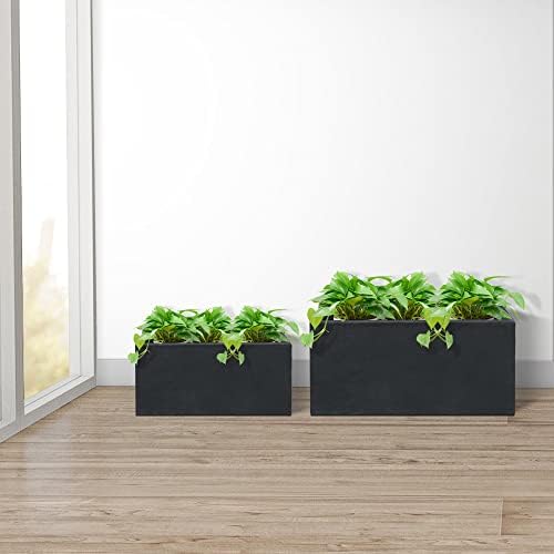 Kante 31.4" and 23.6" L Rectangular Concrete Planters (Set of 2), Outdoor Indoor Modern Plant Pot with Drainage Hole and Rubber Plug for Garden, Patio, Charcoal Finish - Image 4