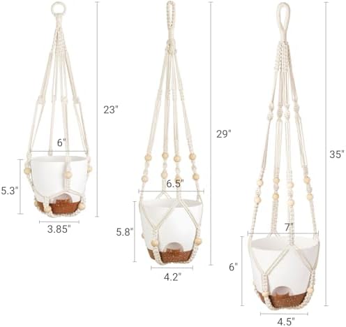 Mkono Macrame Plant Hanger and 3 Pack Plant Hangers with Self Watering Plant Pots Indoor Hanging Baskets Flower Pot Holders with Hooks No Tassels - Image 7
