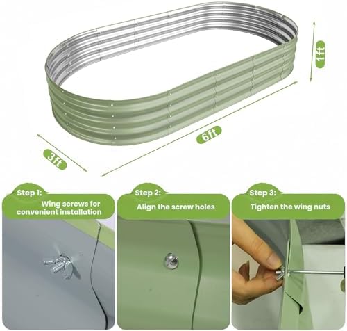 Galvanized Raised Garden Bed, Outdoor Planter Box for Gardening Metal Oval Raised Bed for Vegetables Flowers Herb & Fruit Easy Assembly Patio Kit for Planting Plants-Lime GREEN-6XSX1FT-2PCS - Image 2
