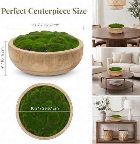 Round Moss Wood Bowl Natural Centerpiece Decor, Classic, 10.5x4inch, Wood - Image 2