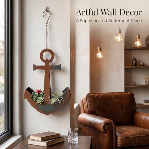 Rustic Anchor Hanging Planter, Nautical Wall Plant Holder - Image 5