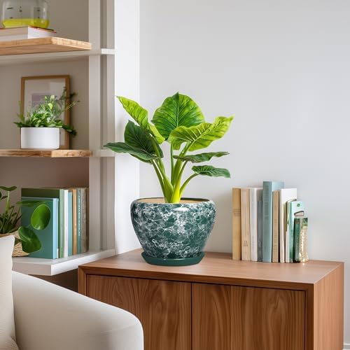 8 Inch Planter Indoor, Ceramic Plant Pots, Bubble Green - Image 6