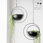 Hajia 2 Pack Moon Shaped Hanging Plant Holder with 8 Inch Detachable Pot, Black Metal Plant Hanger for Indoor Outdoor, Minimalist Hanging Planter for Wall Ceiling Decor.(with Drainage Holes) by HajiaHomeDecor