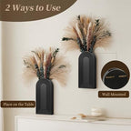 2 Pack Wooden Wall Vase Set with Pampas Grass Eucalyptus, Modern Farmhouse Boho Wall Decor for Living Room, Entryway, Hallway, Bathroom, Dining Room, Black Wall Art for Home Decoration - Image 4