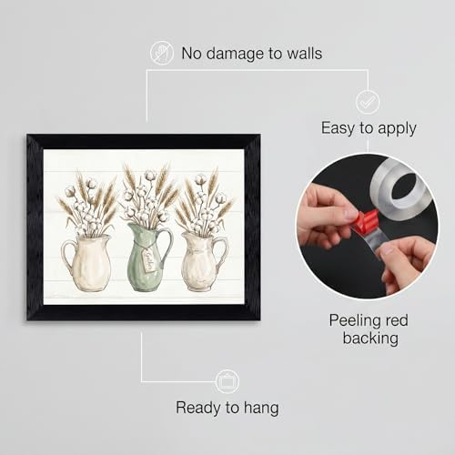 Framed Canvas Wall Art Vintage Watercolor Pitchers Cotton and Wheat Sage Green Gather Script Canvas Print Poster Black Frame Wall Decor for Farmhouse Dining Room Kitchen, Rustic Decor - Inch 24x36 - Image 2