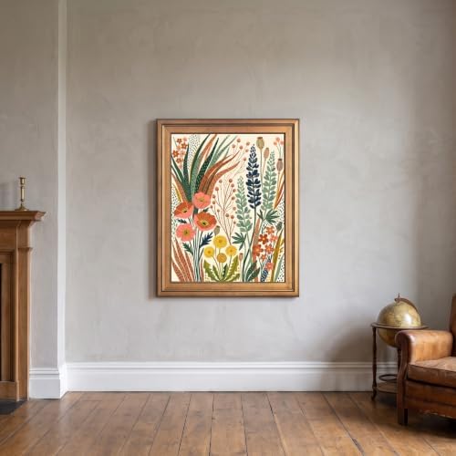 Framed Canvas Wall Art Bohemian Gouache Desert Wildflowers Coral and Green Botanical Canvas Print Poster Gold Frame Wall Decor for Living Room Boho Home Decor, Floral Print - Inch 24x36 - Image 7