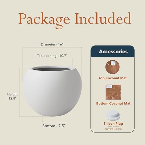 KUTE NEST 16" Dia - Premium Globo Fiberstone Outdoor Planter - Light Gray - Image 2