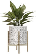 EverNest Tristan White with Black Boho Pattern Plant Pot with Loki Stand, SelectBase Indoor Planter, Neutral Home Decor, Minimalist Artistic Boho Plant Pot (Medium, Gold) by EverNest